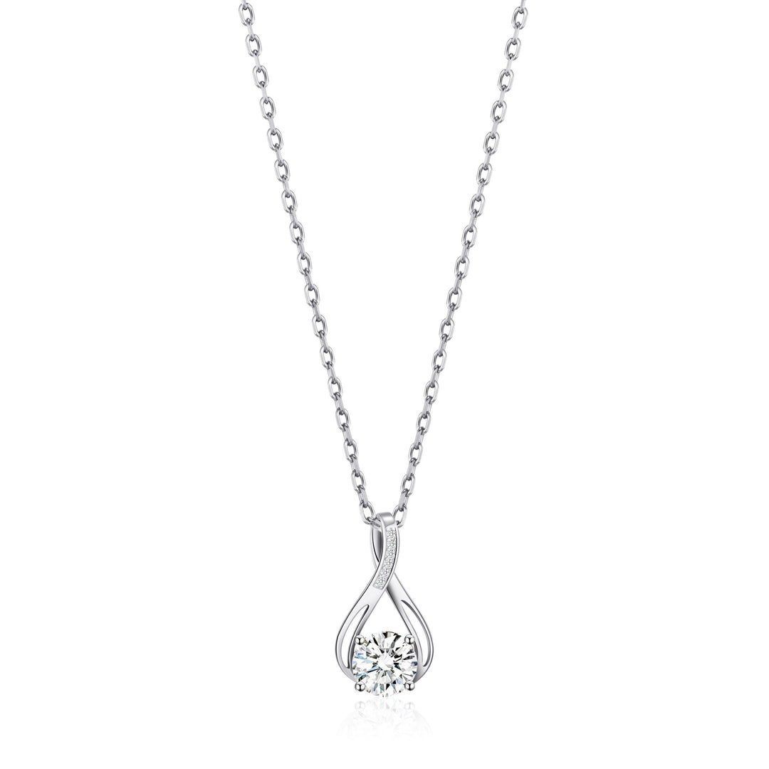 Silver Plated Solitaire Teardrop Necklace Created with Zircondia® Crystals - Philip Jones Jewellery
