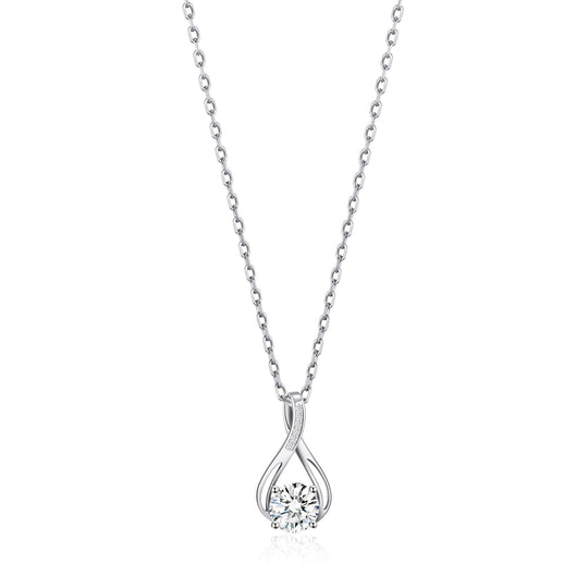 Silver Plated Solitaire Teardrop Necklace Created with Zircondia® Crystals - Philip Jones Jewellery
