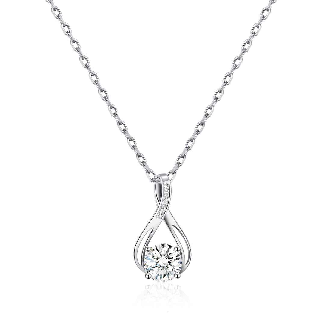 Silver Plated Solitaire Teardrop Necklace Created with Zircondia® Crystals - Philip Jones Jewellery