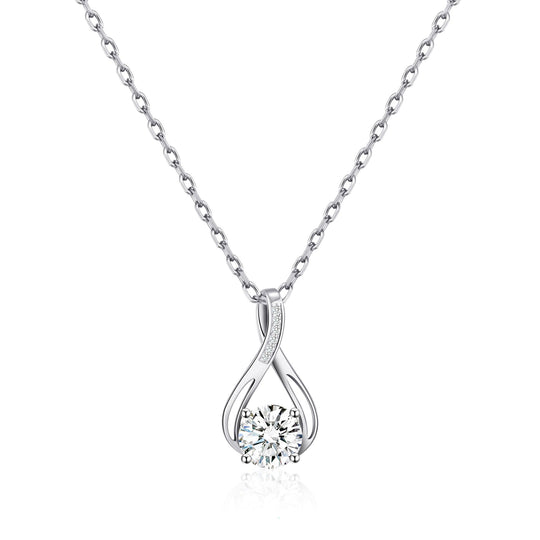 Silver Plated Solitaire Teardrop Necklace Created with Zircondia® Crystals - Philip Jones Jewellery