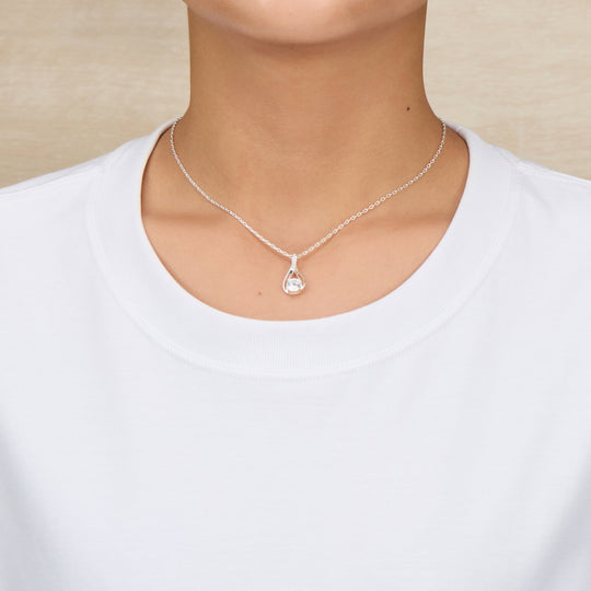 Silver Plated Solitaire Teardrop Necklace Created with Zircondia® Crystals - Philip Jones Jewellery
