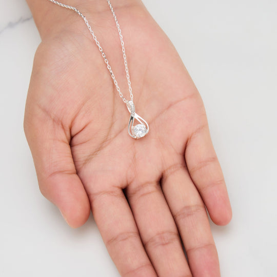 Silver Plated Solitaire Teardrop Necklace Created with Zircondia® Crystals - Philip Jones Jewellery