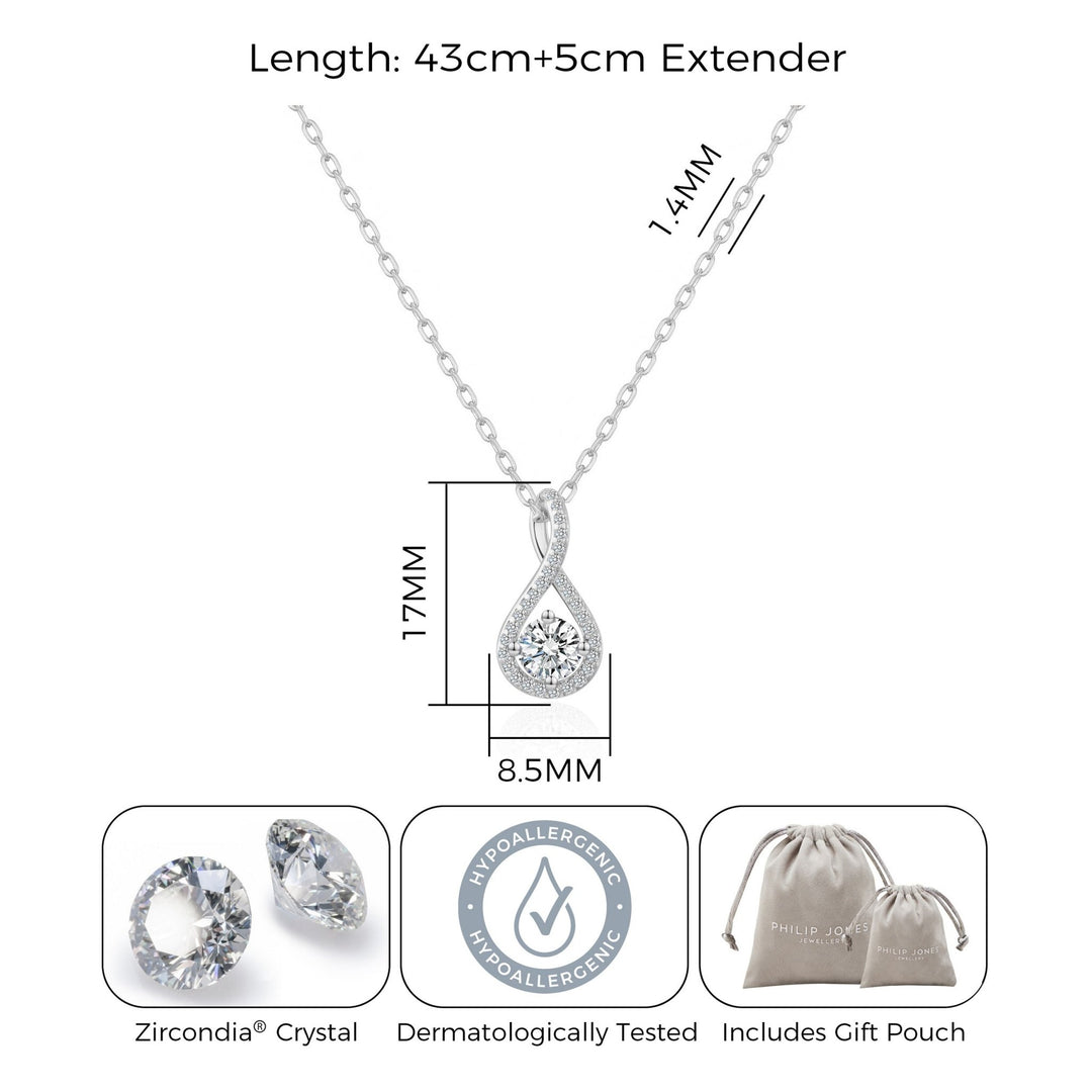 Silver Plated Solitaire Twist Necklace Created with Zircondia® Crystals - Philip Jones Jewellery