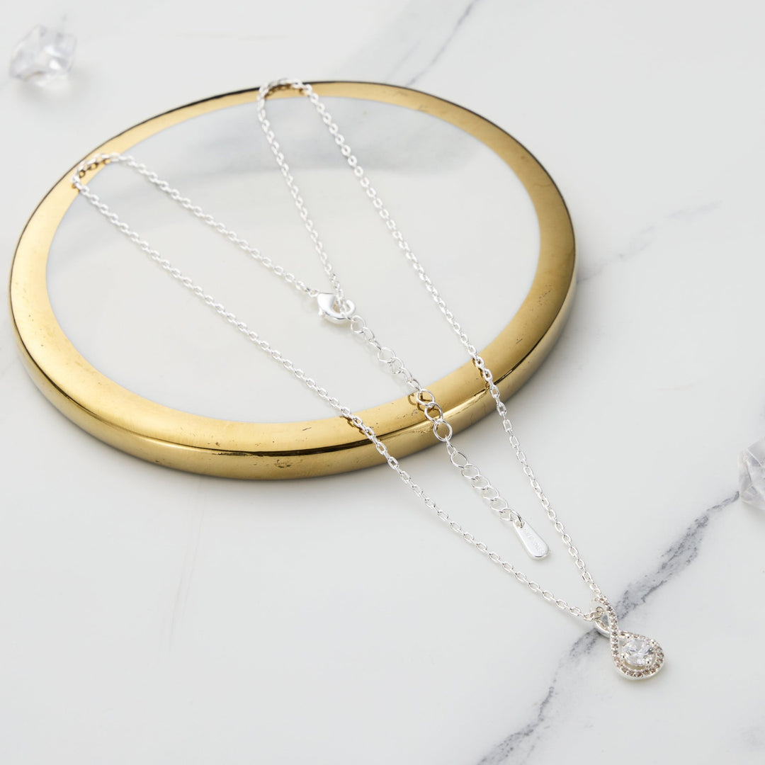 Silver Plated Solitaire Twist Necklace Created with Zircondia® Crystals - Philip Jones Jewellery