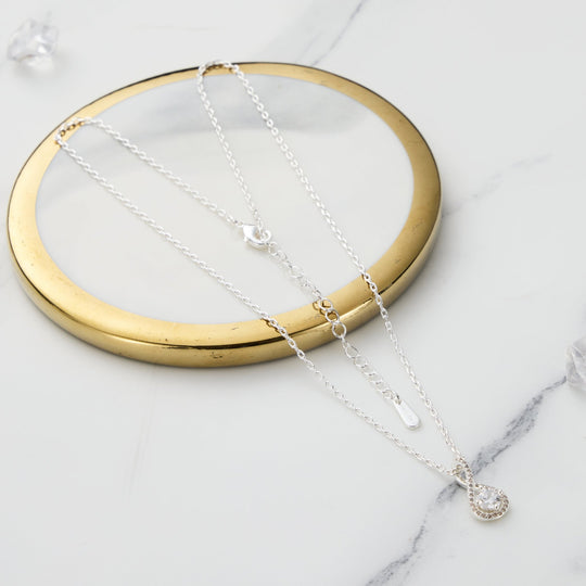 Silver Plated Solitaire Twist Necklace Created with Zircondia® Crystals - Philip Jones Jewellery