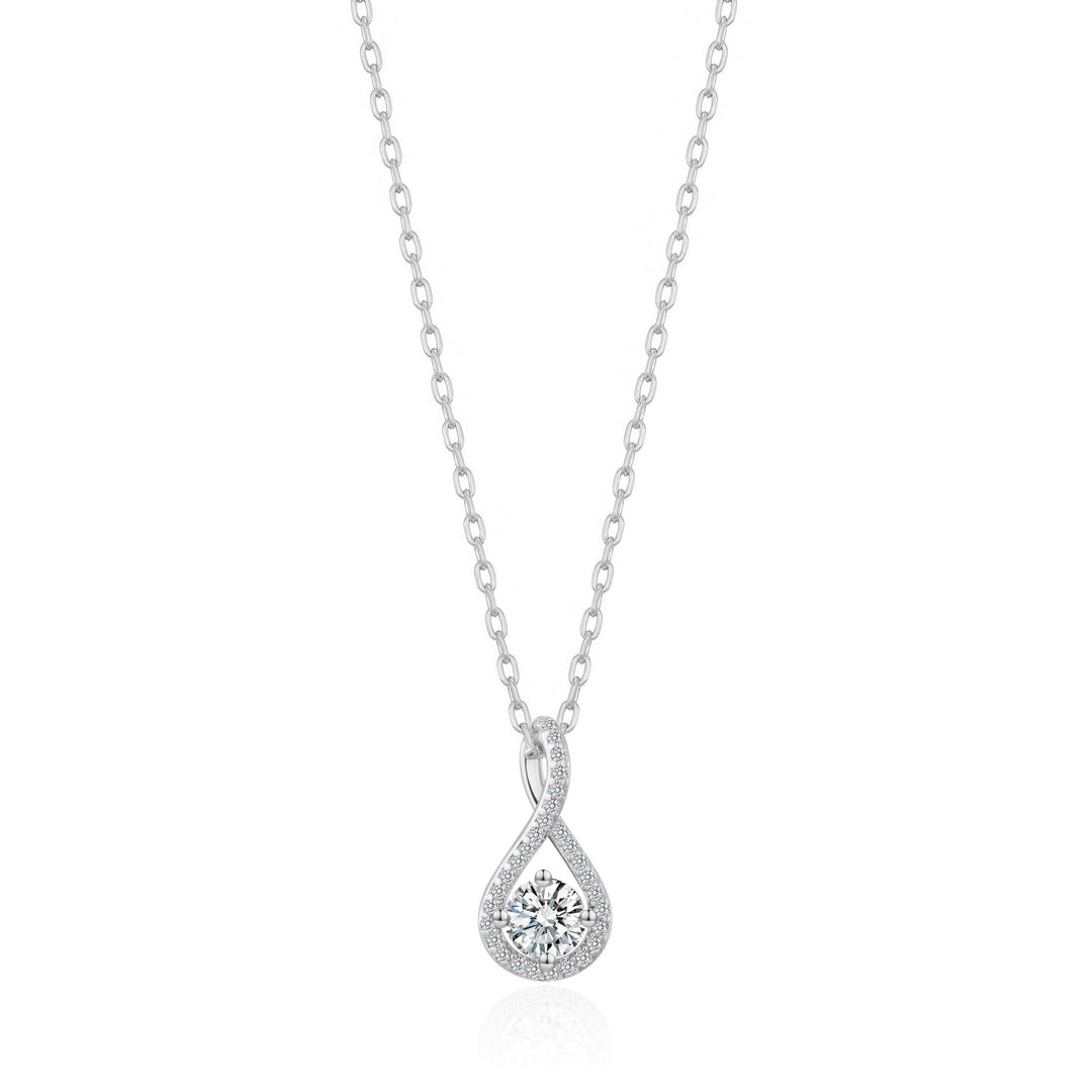 Silver Plated Solitaire Twist Necklace Created with Zircondia® Crystals - Philip Jones Jewellery