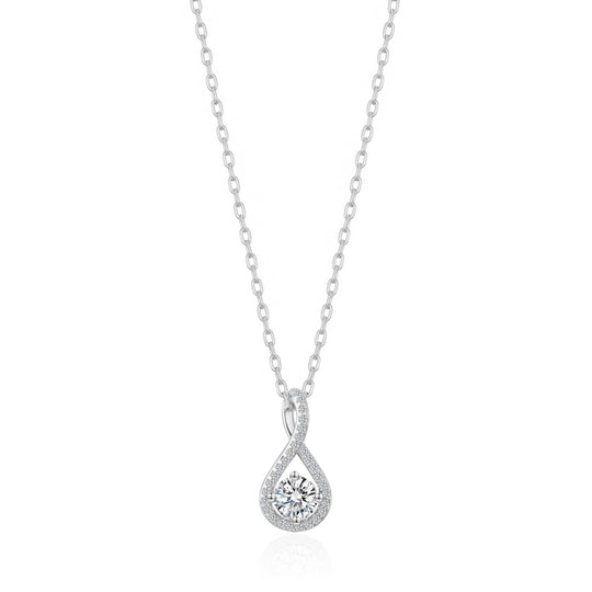 Silver Plated Solitaire Twist Necklace Created with Zircondia® Crystals - Philip Jones Jewellery