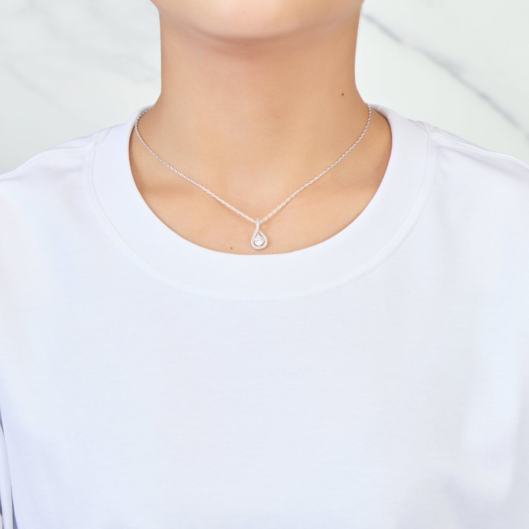 Silver Plated Solitaire Twist Necklace Created with Zircondia® Crystals - Philip Jones Jewellery