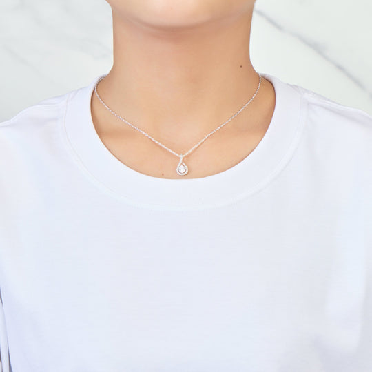 Silver Plated Solitaire Twist Necklace Created with Zircondia® Crystals - Philip Jones Jewellery