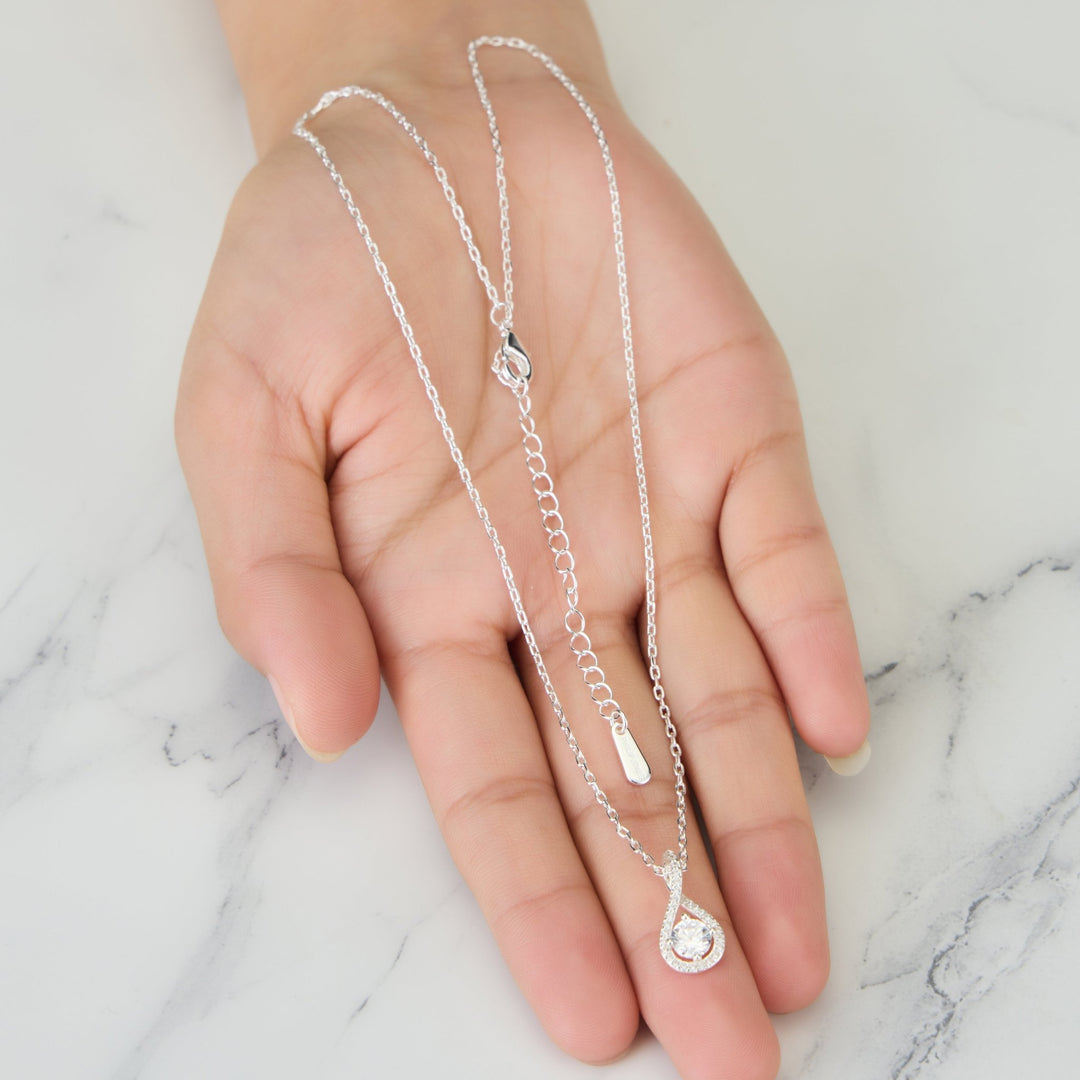 Silver Plated Solitaire Twist Necklace Created with Zircondia® Crystals - Philip Jones Jewellery