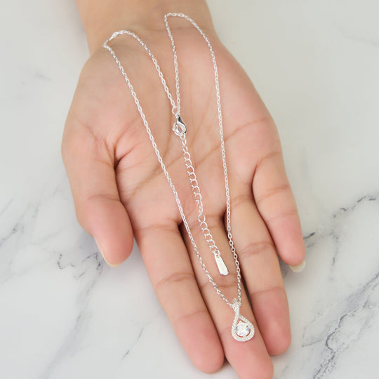 Silver Plated Solitaire Twist Necklace Created with Zircondia® Crystals - Philip Jones Jewellery