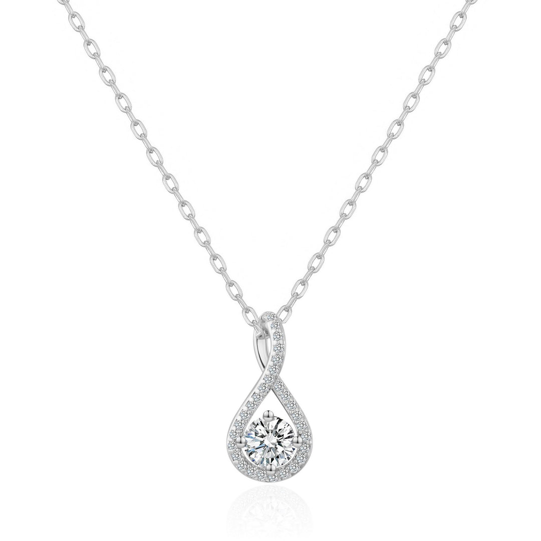 Silver Plated Solitaire Twist Necklace Created with Zircondia® Crystals - Philip Jones Jewellery