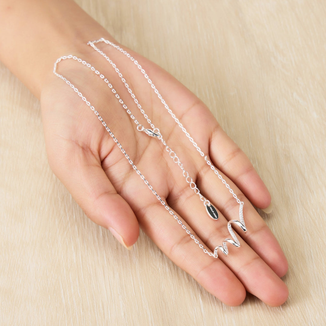 Silver Plated Spiral Necklace Created with Zircondia® Crystals - Philip Jones Jewellery
