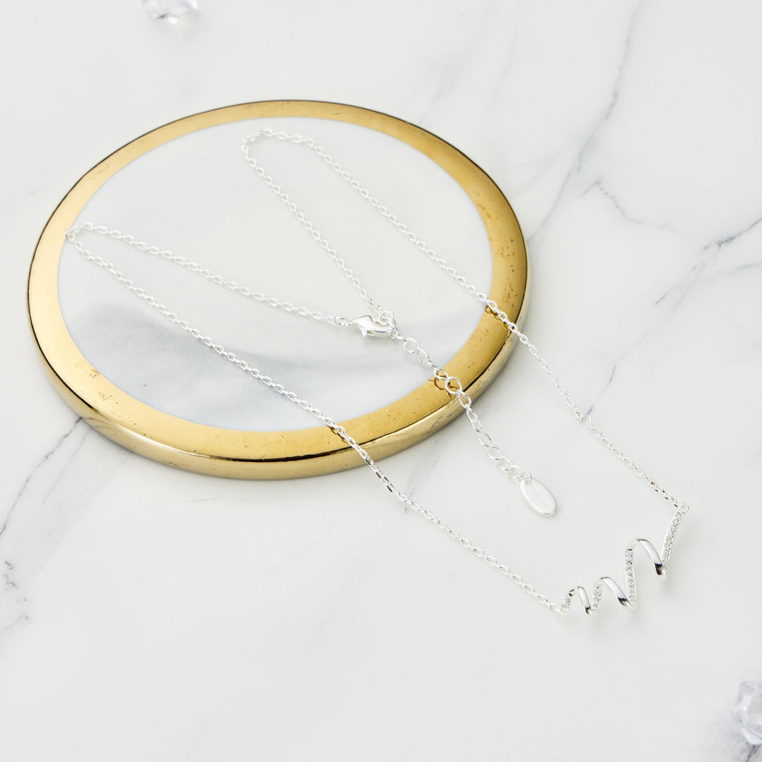 Silver Plated Spiral Necklace Created with Zircondia® Crystals - Philip Jones Jewellery