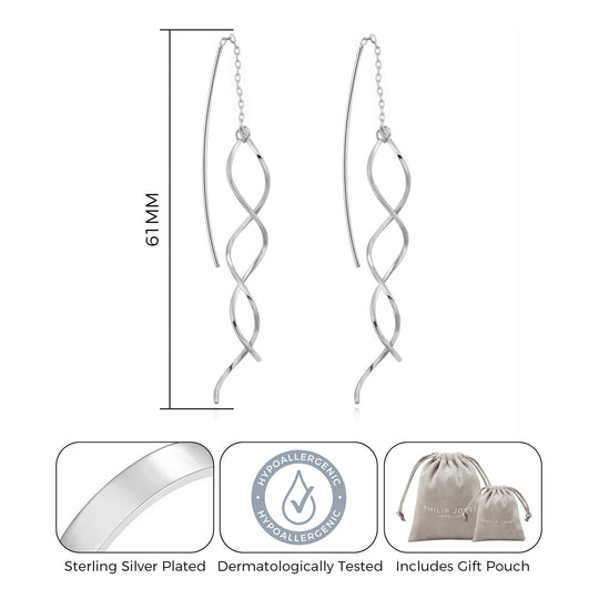 Silver Plated Spiral Thread Earrings - Philip Jones Jewellery