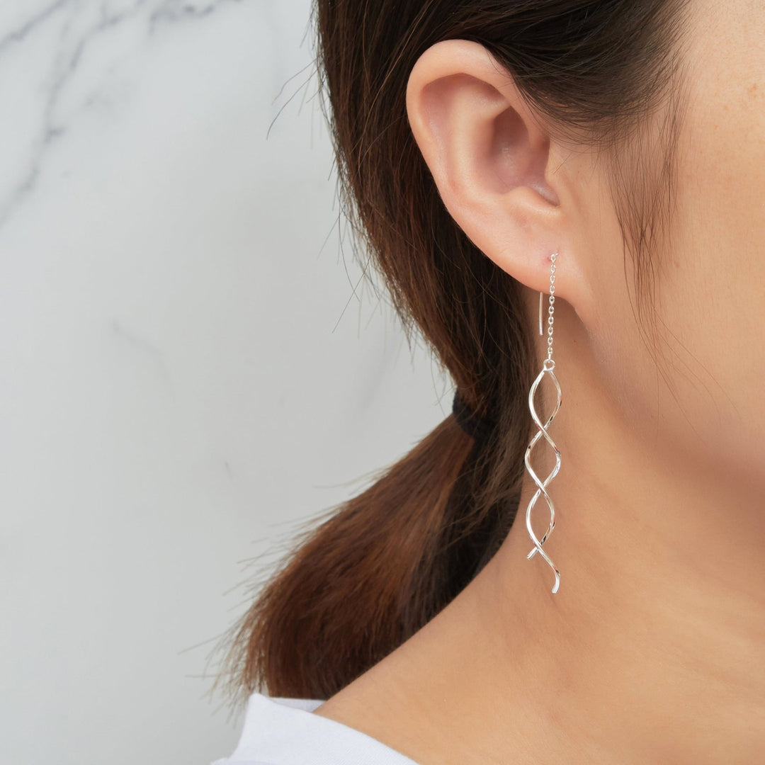 Silver Plated Spiral Thread Earrings - Philip Jones Jewellery