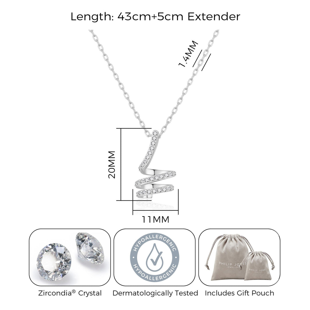 Silver Plated Spiral Twist Necklace Created with Zircondia® Crystals - Philip Jones Jewellery