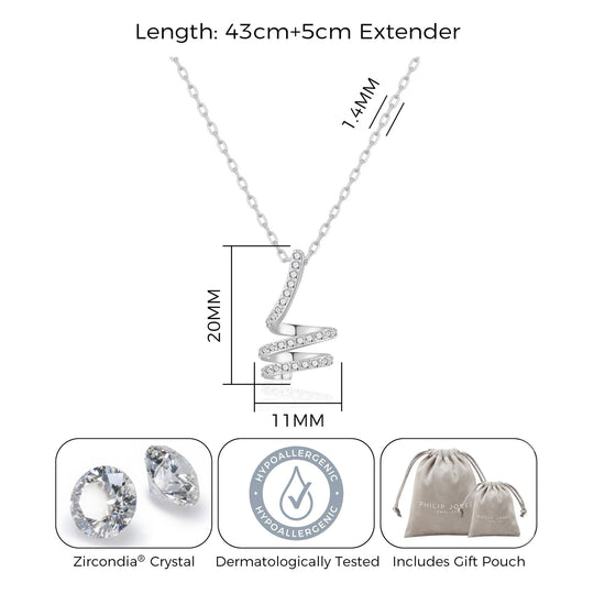 Silver Plated Spiral Twist Necklace Created with Zircondia® Crystals - Philip Jones Jewellery