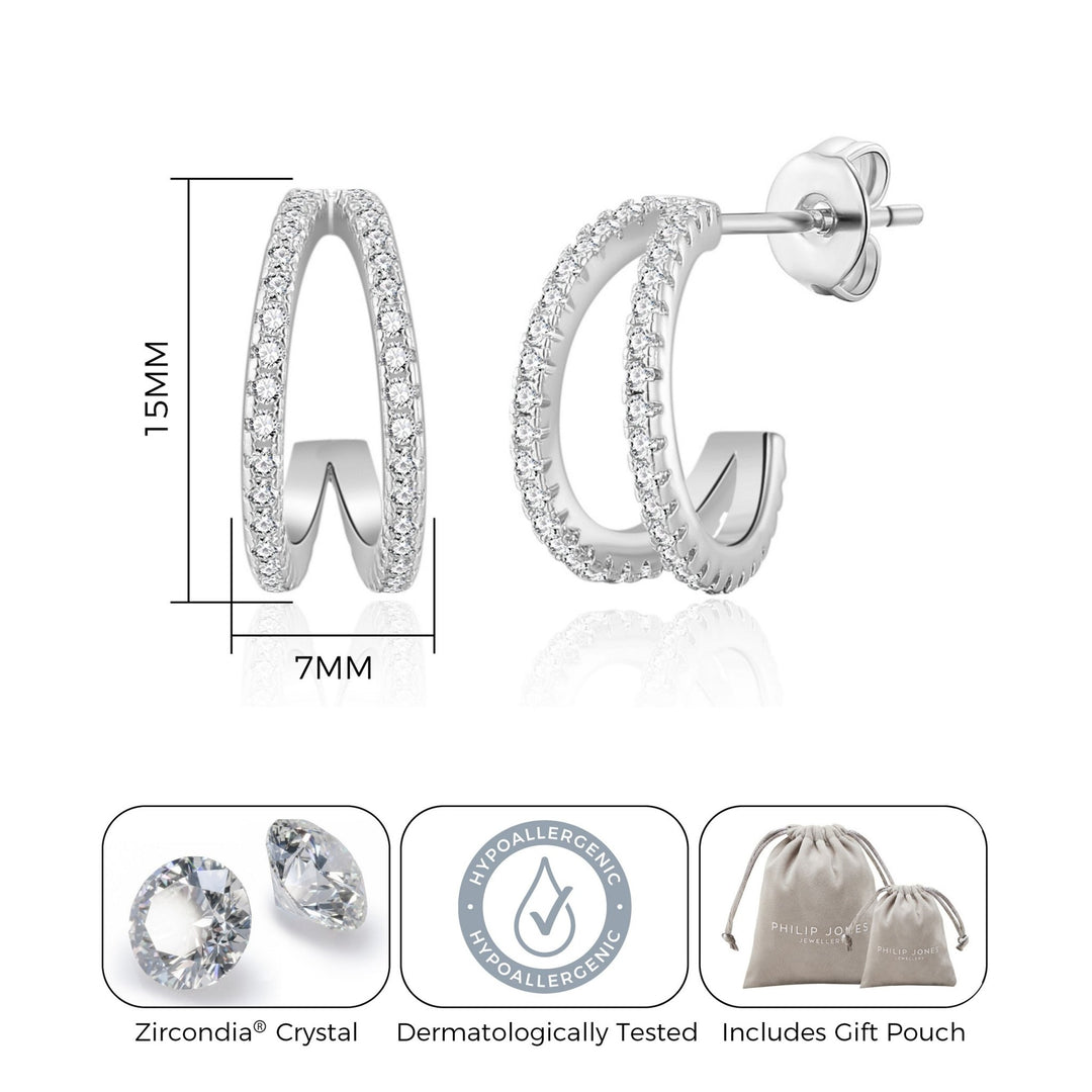 Silver Plated Split Hoop Earrings Created with Zircondia® Crystals - Philip Jones Jewellery
