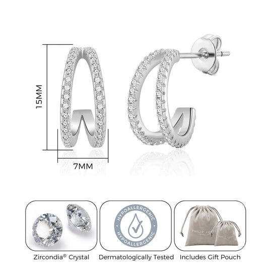 Silver Plated Split Hoop Earrings Created with Zircondia® Crystals - Philip Jones Jewellery