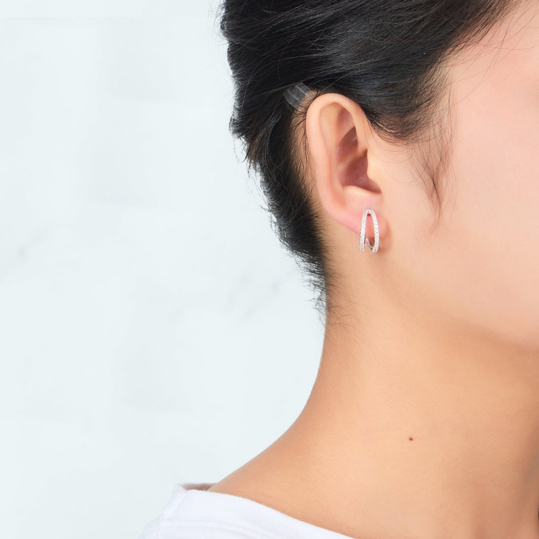 Silver Plated Split Hoop Earrings Created with Zircondia® Crystals - Philip Jones Jewellery