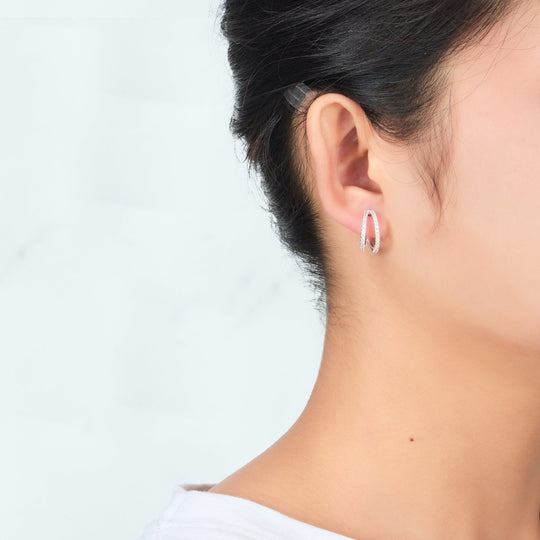 Silver Plated Split Hoop Earrings Created with Zircondia® Crystals - Philip Jones Jewellery