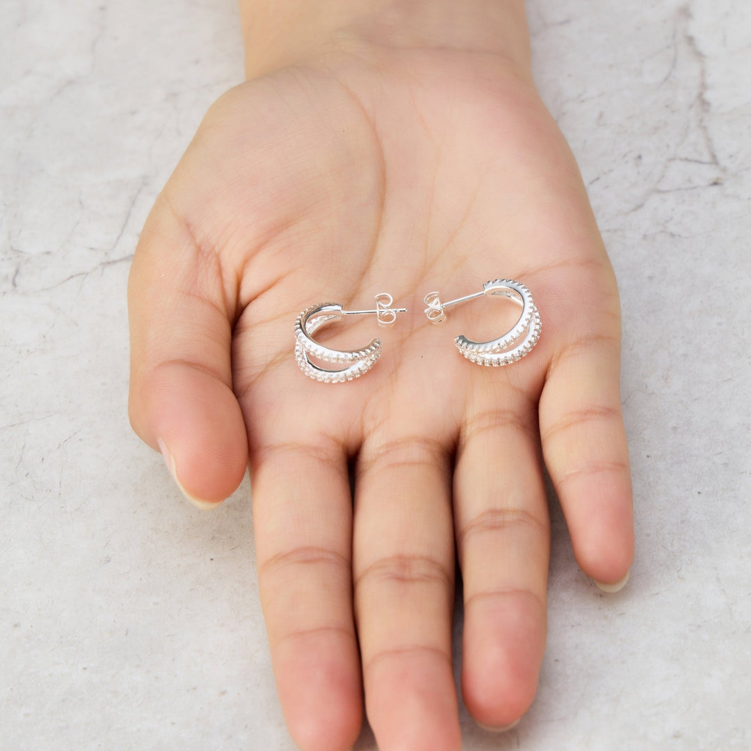 Silver Plated Split Hoop Earrings Created with Zircondia® Crystals - Philip Jones Jewellery