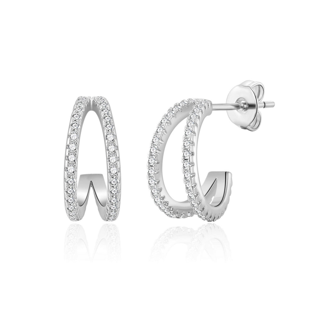 Silver Plated Split Hoop Earrings Created with Zircondia® Crystals - Philip Jones Jewellery