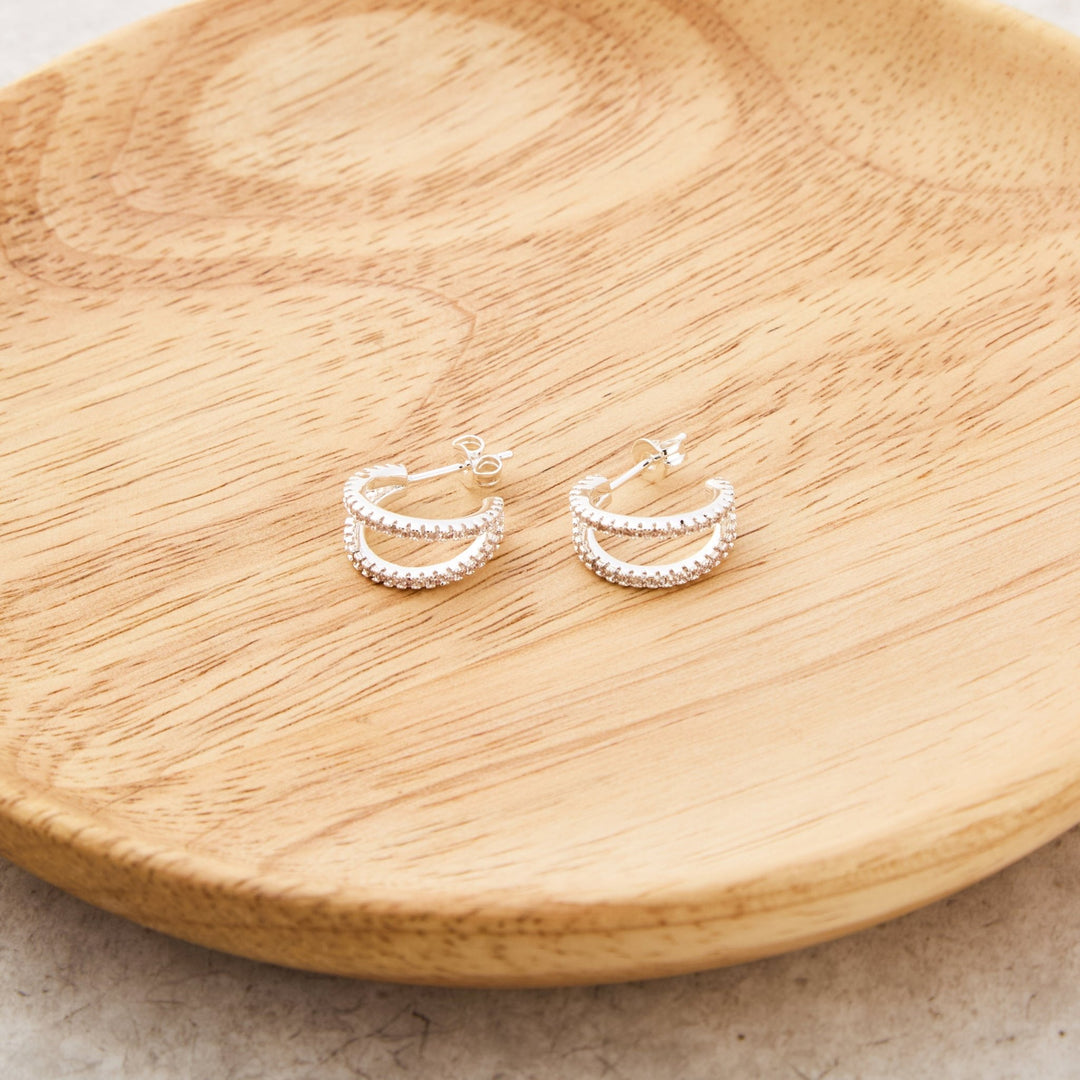 Silver Plated Split Hoop Earrings Created with Zircondia® Crystals - Philip Jones Jewellery