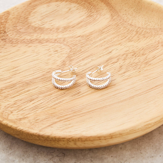 Silver Plated Split Hoop Earrings Created with Zircondia® Crystals - Philip Jones Jewellery