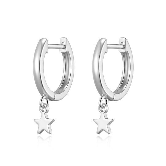 Silver Plated Star Charm Hoop Earrings - Philip Jones Jewellery