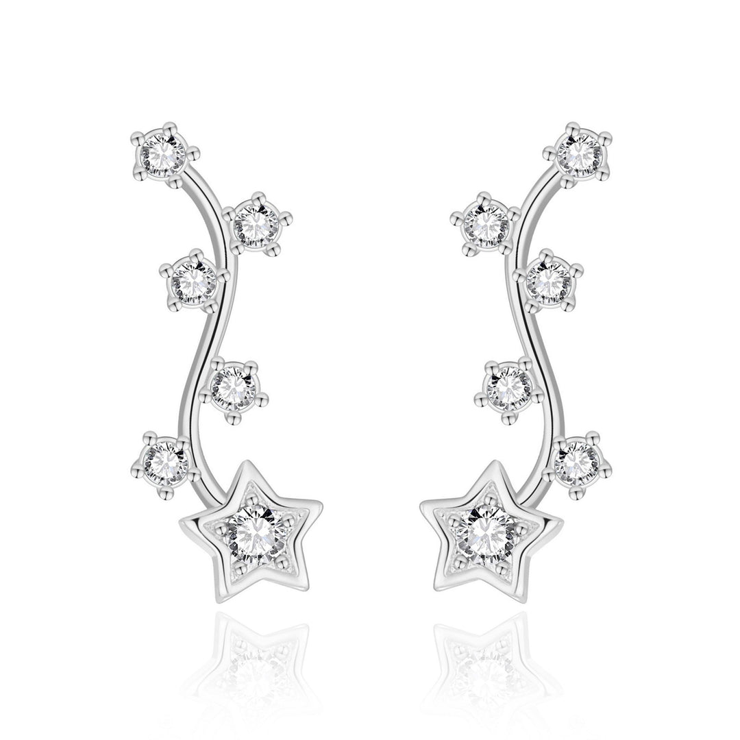 Silver Plated Star Climber Earrings Created with Zircondia® Crystals - Philip Jones Jewellery