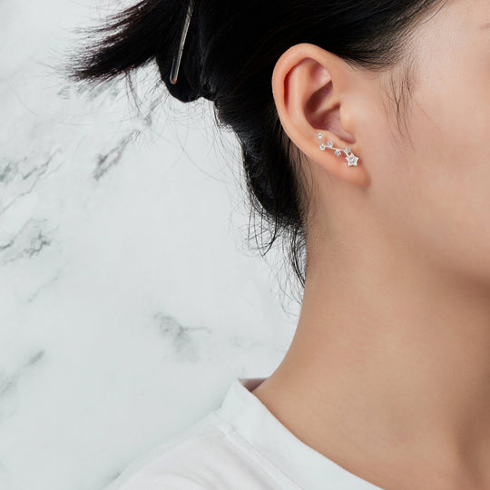 Silver Plated Star Climber Earrings Created with Zircondia® Crystals - Philip Jones Jewellery
