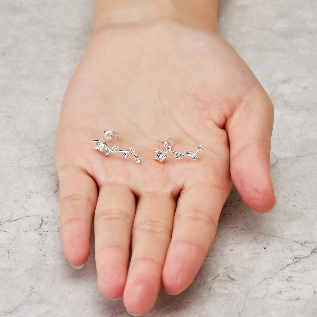 Silver Plated Star Climber Earrings Created with Zircondia® Crystals - Philip Jones Jewellery