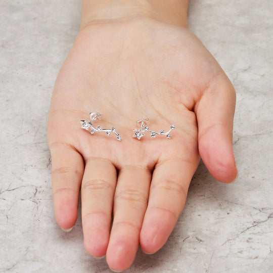 Silver Plated Star Climber Earrings Created with Zircondia® Crystals - Philip Jones Jewellery