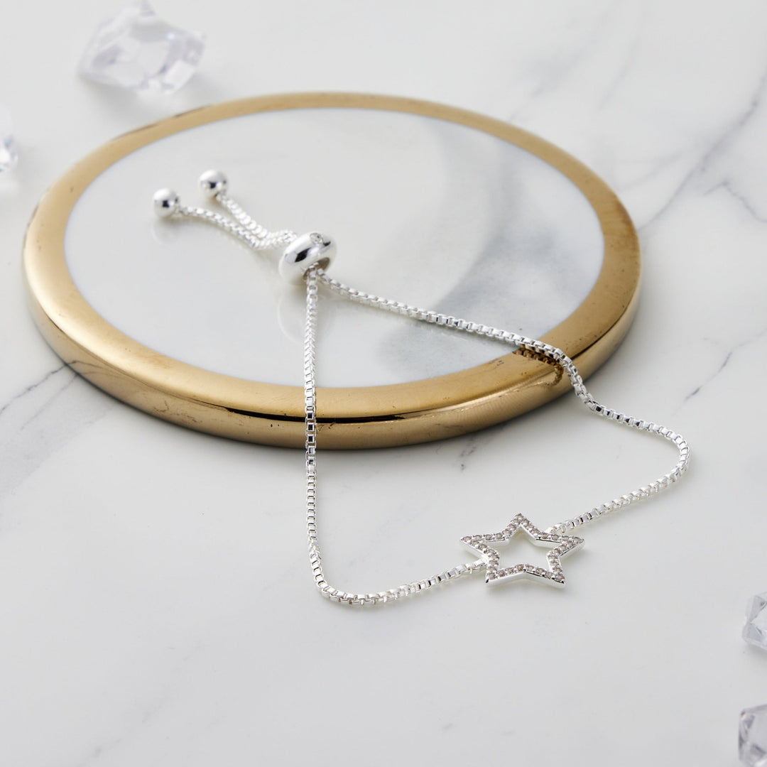 Silver Plated Star Friendship Bracelet Created with Zircondia® Crystals - Philip Jones Jewellery