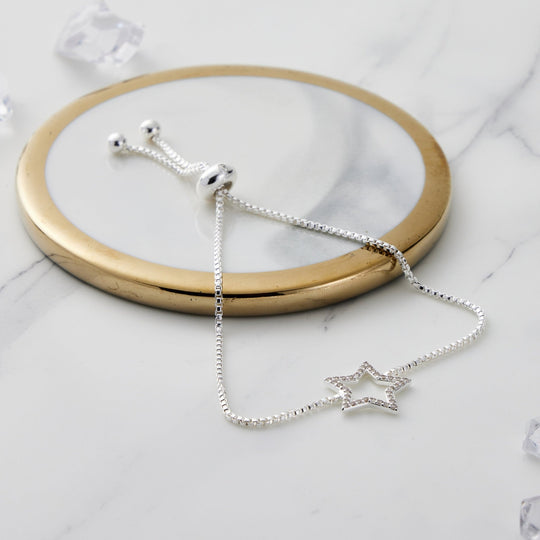 Silver Plated Star Friendship Bracelet Created with Zircondia® Crystals - Philip Jones Jewellery