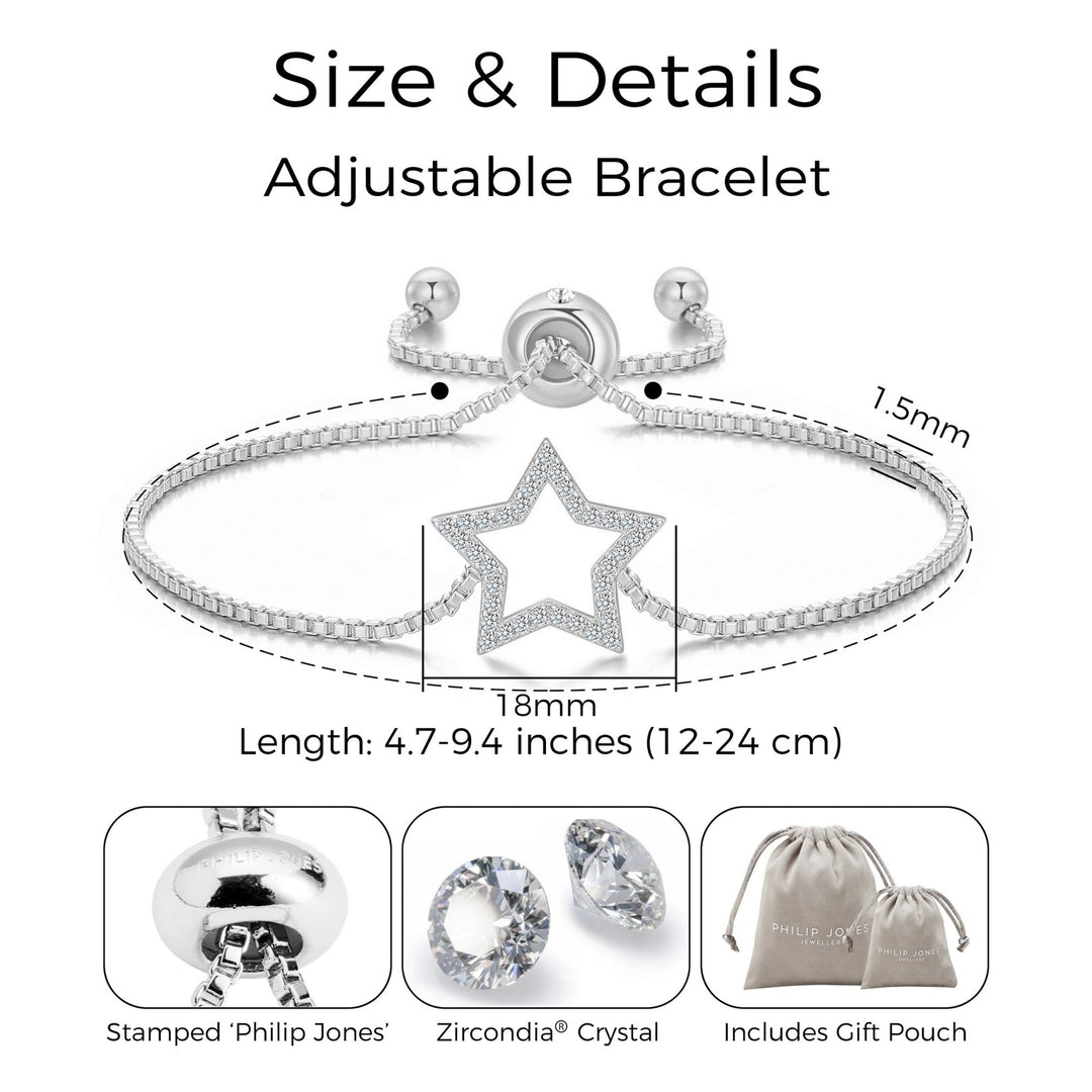 Silver Plated Star Friendship Bracelet Created with Zircondia® Crystals - Philip Jones Jewellery