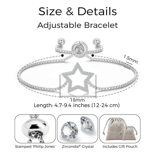 Silver Plated Star Friendship Bracelet Created with Zircondia® Crystals - Philip Jones Jewellery