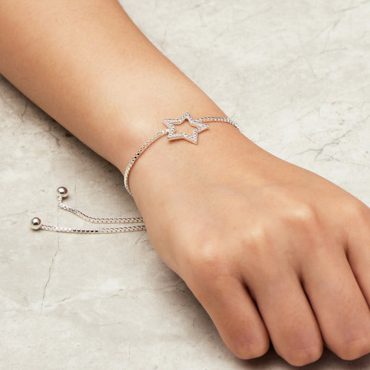 Silver Plated Star Friendship Bracelet Created with Zircondia® Crystals - Philip Jones Jewellery
