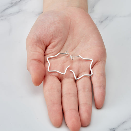 Silver Plated Star Hoop Earrings - Philip Jones Jewellery