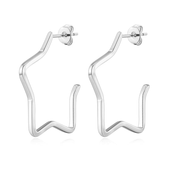 Silver Plated Star Hoop Earrings - Philip Jones Jewellery