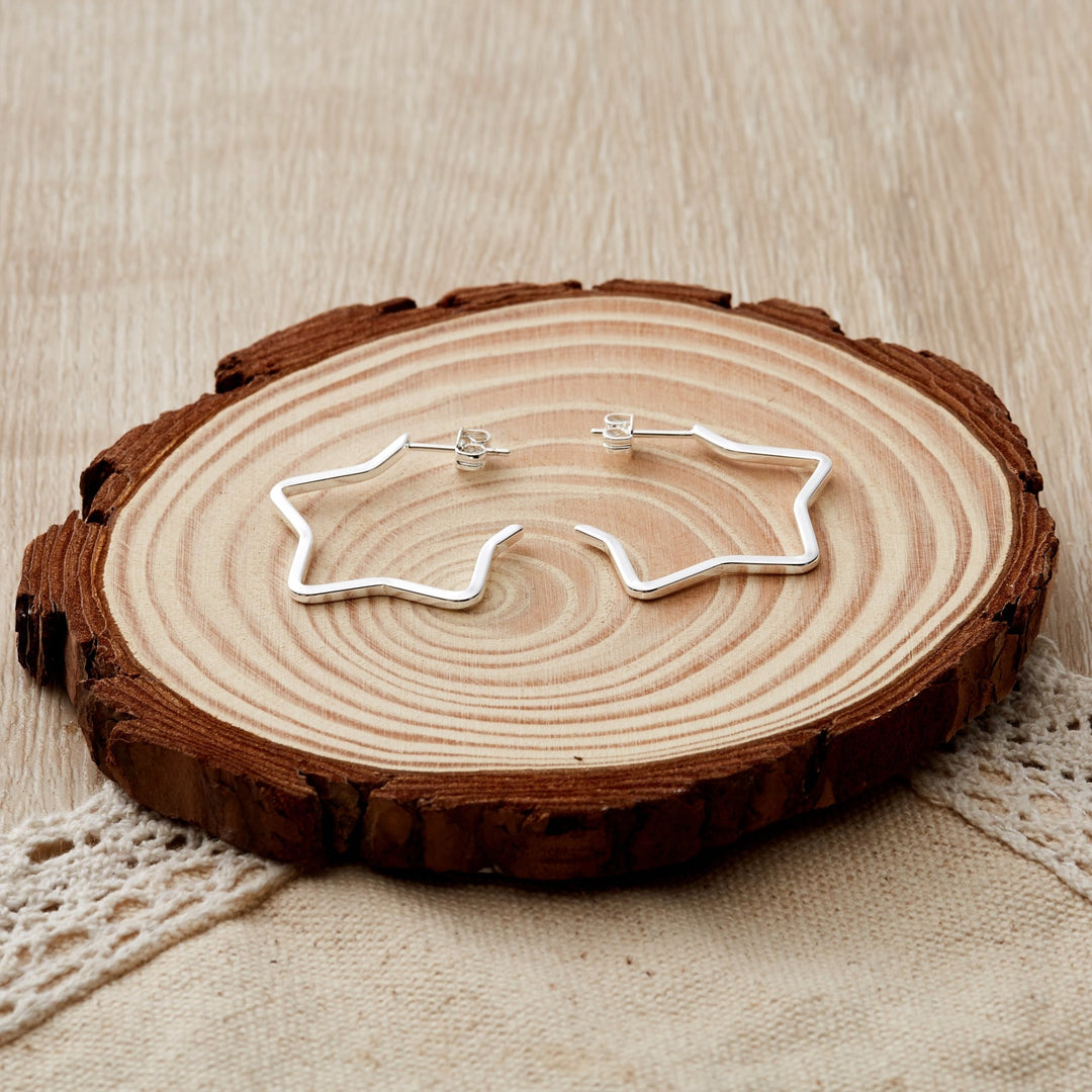 Silver Plated Star Hoop Earrings - Philip Jones Jewellery