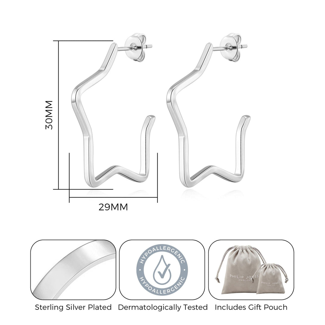Silver Plated Star Hoop Earrings - Philip Jones Jewellery