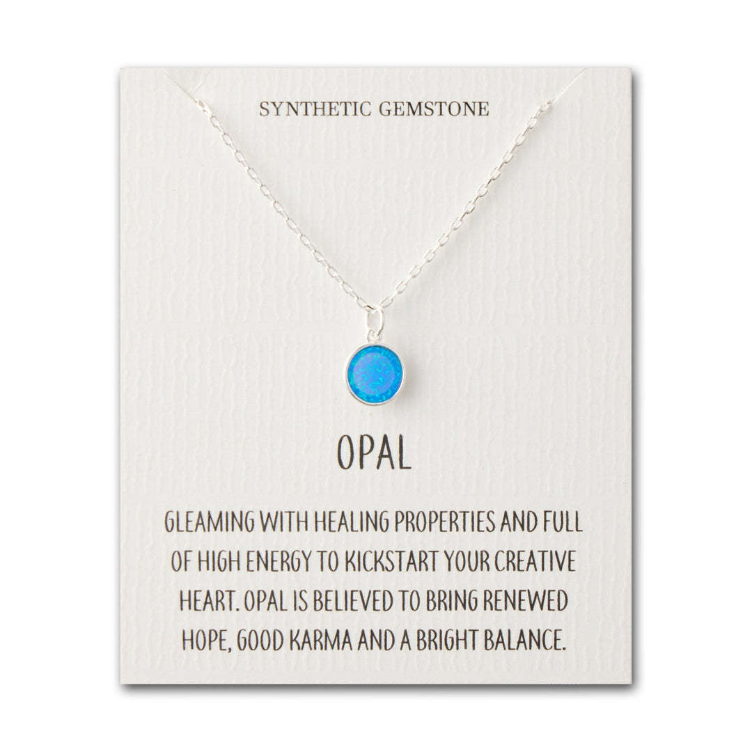 Silver Plated Synthetic Blue Opal Necklace with Quote Card - Philip Jones Jewellery