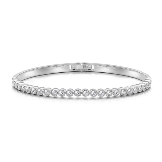 Silver Plated Tennis Bangle Created with Zircondia® Crystals (7 Inch) - Philip Jones Jewellery