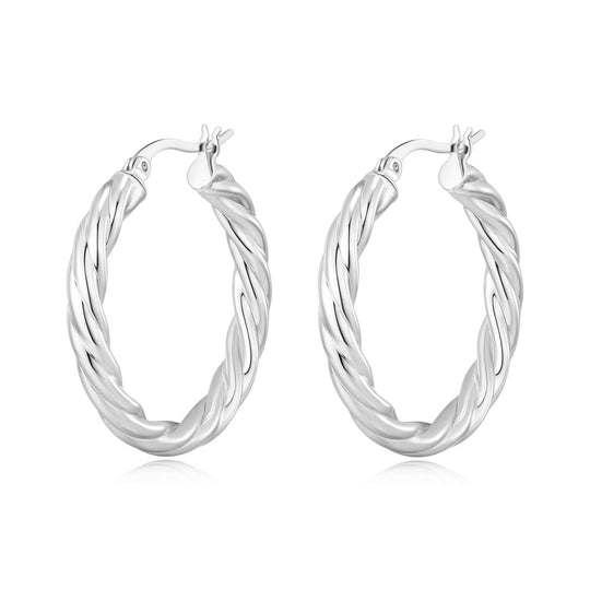 Silver Plated Thick Twisted Hoop Earrings - Philip Jones Jewellery