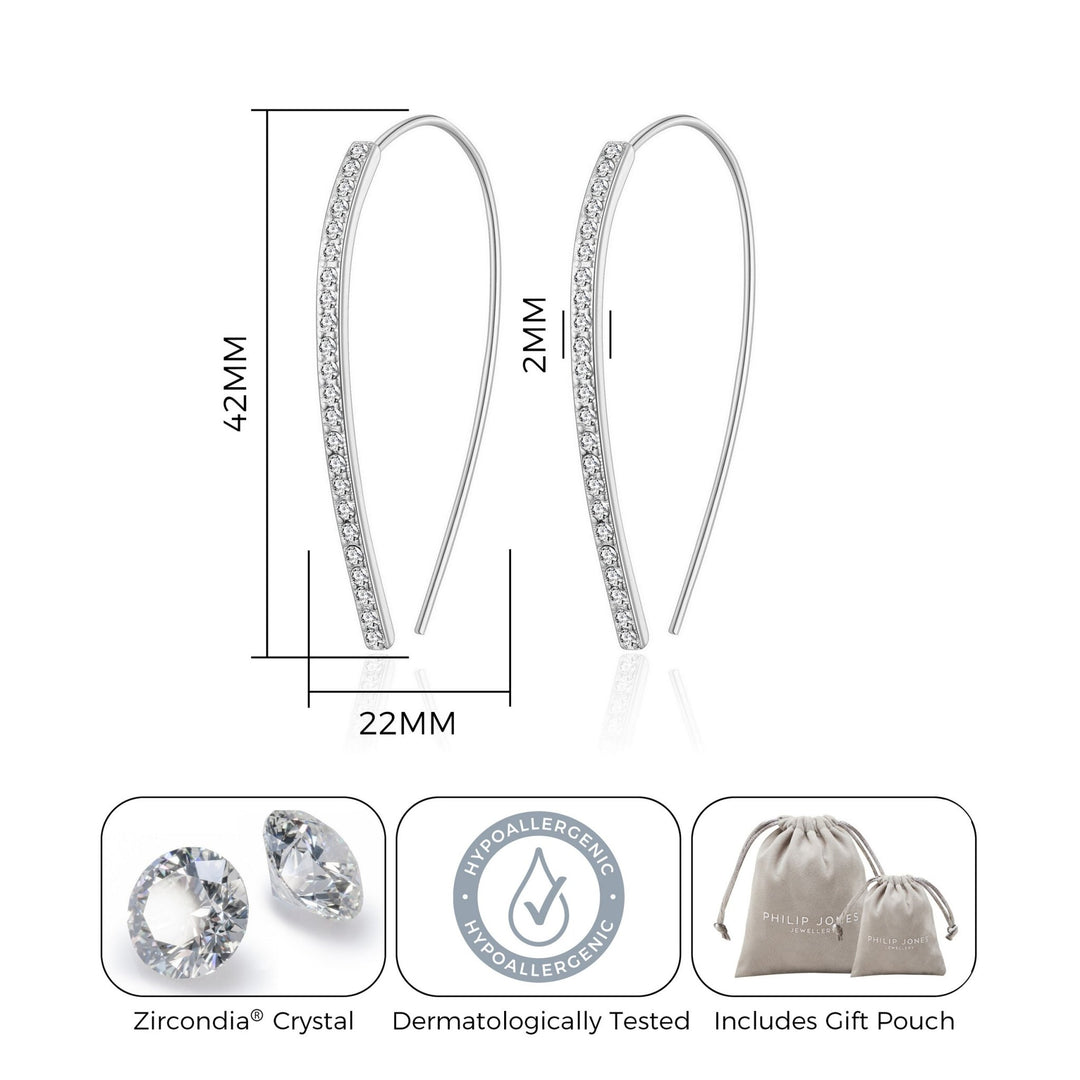 Silver Plated Thread Earrings Created with Zircondia® Crystals - Philip Jones Jewellery