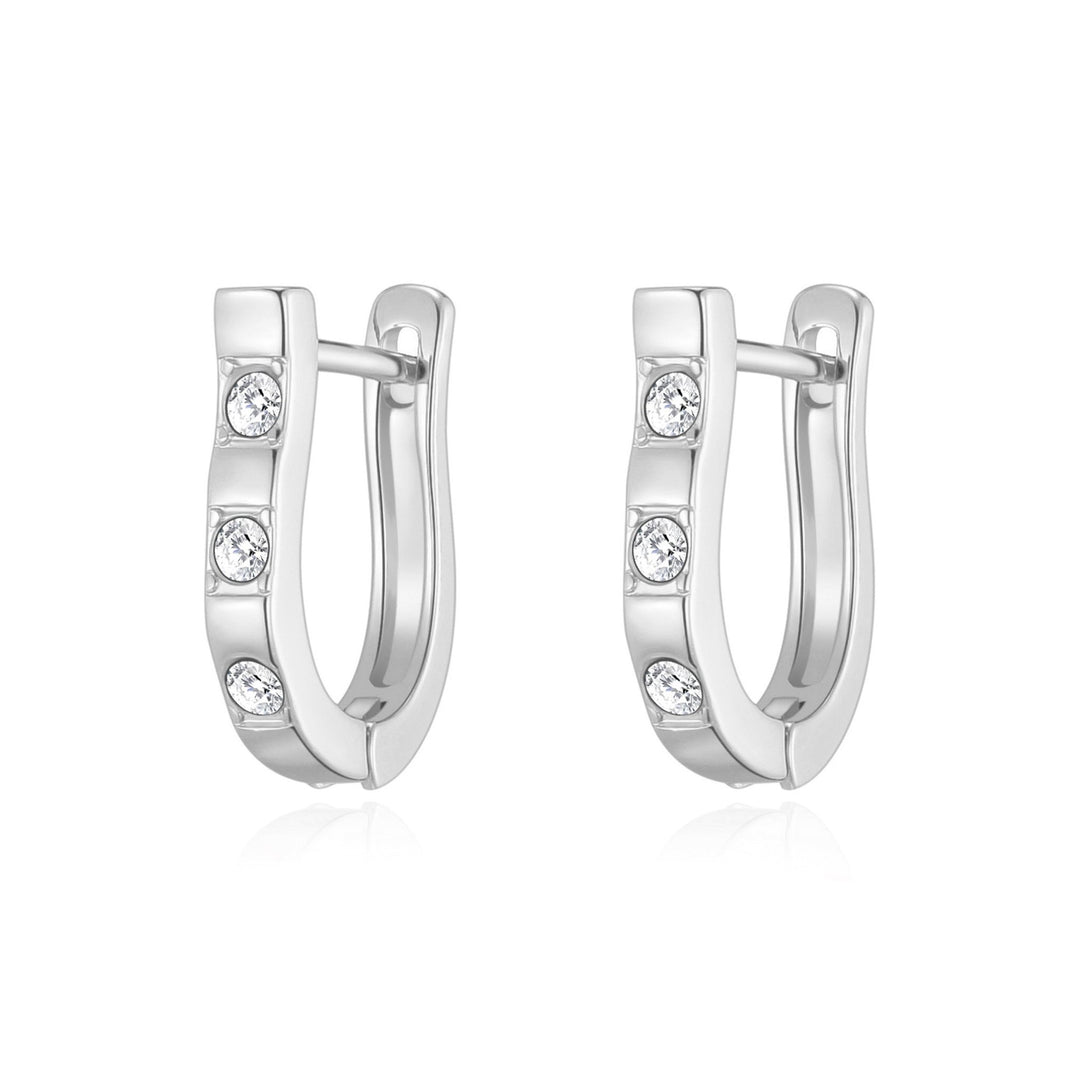 Silver Plated Three Stone Hoop Earrings Created with Zircondia® Crystals - Philip Jones Jewellery
