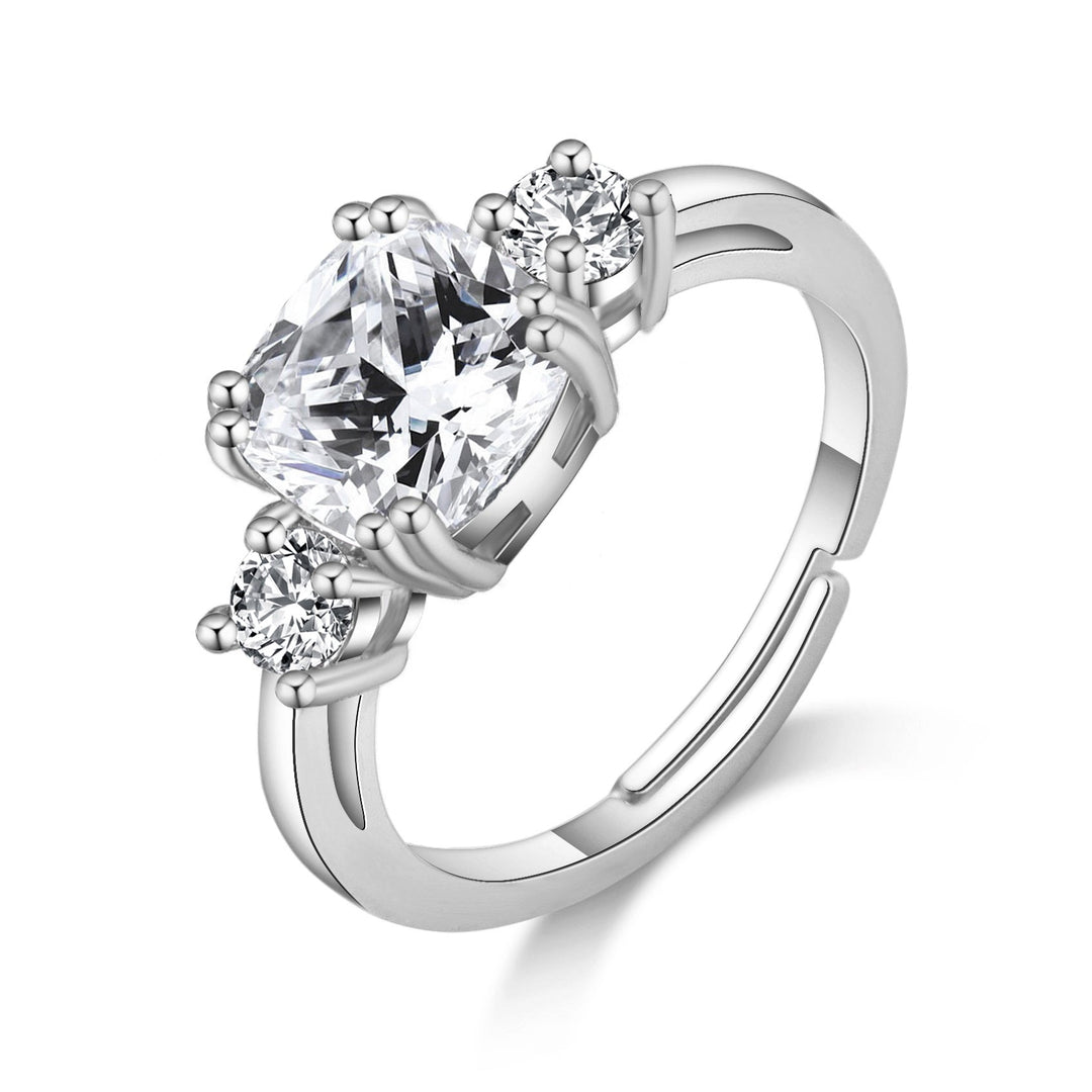 Silver Plated Three Stone Ring Created with Zircondia® Crystals - Philip Jones Jewellery